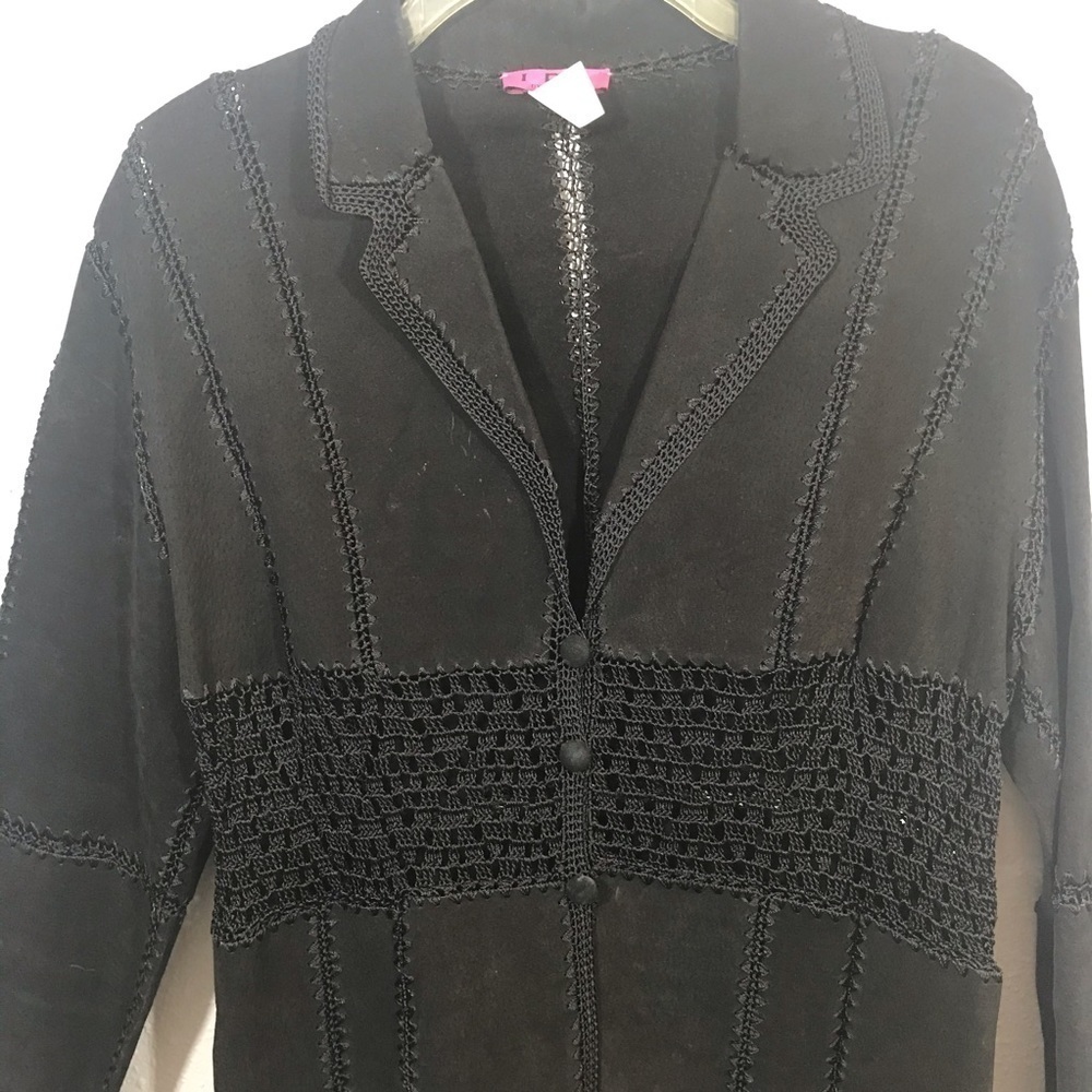 IDI Suede & Crochet Black Boho Jacket size M‎